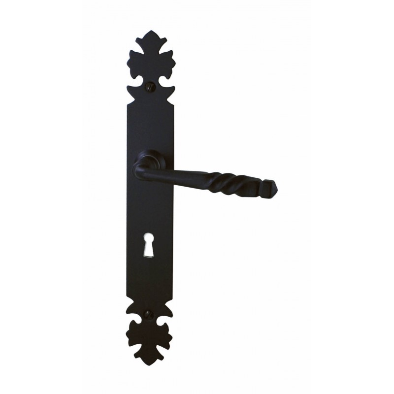 Manija de puerta de placa negra de hierro BREST con orificio de bloqueo